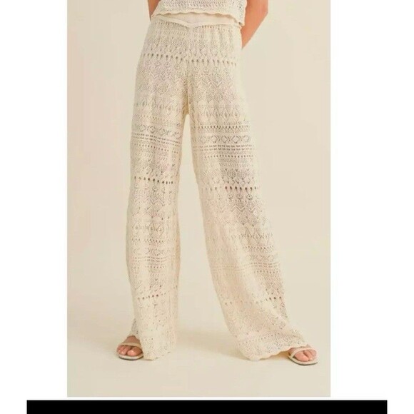 House of Harlow Cream Crochet Pant Elastic Boho Chic Beach Wide Leg NWT Medium - Picture 2 of 9